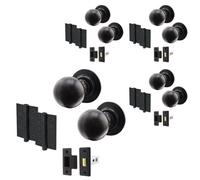 Afit Black Iron Door Knob Set - 4 Pairs Of Cast Iron Antique Ball Mortice Knobs, Latches (76mm) & Hinges (76mm)