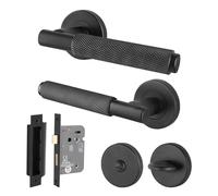 AFIT Black Knurled Bathroom Door Handle Internal Handles Lock Dixon Range | Size: 150mm x 150mm AFIT Black 150mm x 150mm