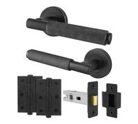AFIT Black Knurled Door Handle Set Internal Handles Latch Hinges | Size: 150mm x 150mm AFIT Black 150mm x 150mm