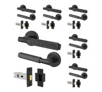 AFIT Black Knurled Door Handles Set Pack of 6 Internal Handles 64mm Latch | Size: 150mm x 150mm AFIT Black 150mm x 150mm