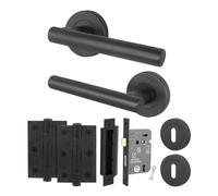 AFIT Black Lock Door Handle Round Rose Escutcheon Sashlock Hinges 1 Pair | Size: 150mm x 150mm AFIT Black 150mm x 150mm