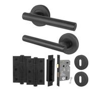 Afit Black Lock Door Handles Round Rose With Escutcheons And Sashlock And Hinges T-Bar 1 Pair Olvera Range
