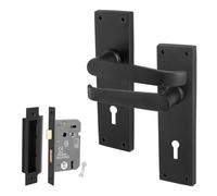 Afit Black Lock Door Handles Set, 1 Pair Internal Victorian Straight Matt Black Backplate Lock Handles, Sashlock 64mm