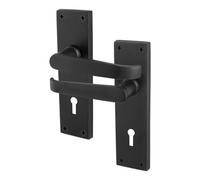Afit Black Lock Door Handles Set, 1 Pair Of Internal Victorian Straight Pattern Matt Black Backplate Sashlock Handles