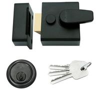 Afit Black Nightlatch Front Door Lock Easy Grip, Inside Snib, 3 Keys - 40mm Key Centre - Matt Black / Black Cylinder Night Latch