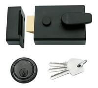Afit Black Nightlatch Front Door Lock Easy Grip, Inside Snib, 3 Keys - 60mm Key Centre - Matt Black / Black Cylinder Night Latch