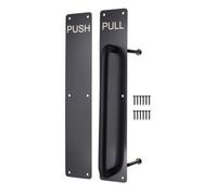 Afit Black Pull Handle On Plate And Engraved Push Finger Plate 425 X 75mm Matt Black