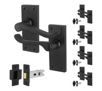 AFIT Black Scroll Door Handle & Latch Set 64mm 5 Pairs | Size: 150mm x 150mm AFIT Black 150mm x 150mm