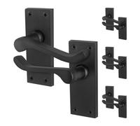 Afit Black Scroll Door Handles Latch, 4 Pairs Of Internal Victorian Scroll Backplate Handles Matt Black