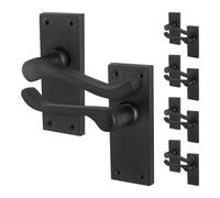 Afit Black Scroll Door Handles Latch, 5 Pairs Of Internal Victorian Scroll Backplate Handles Matt Black