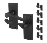 Afit Black Scroll Door Handles Latch, 6 Pairs Of Internal Victorian Scroll Backplate Handles Matt Black
