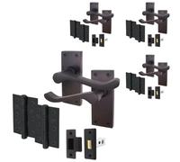 Afit Black Scroll Door Handles Latch Set, 4 Pairs Of Internal Victorian Scroll Backplate Handles, Latch 64mm And Hinges