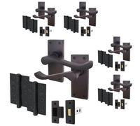 Afit Black Scroll Door Handles Latch Set, 5 Pairs Of Internal Victorian Scroll Backplate Handles, Latch 64mm And Hinges