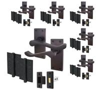 Afit Black Scroll Door Handles Latch Set, 6 Pairs Of Internal Victorian Scroll Backplate Handles, Latch 64mm And Hinges