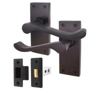Afit Black Scroll Door Handles With Latch, 1 Pair Of Internal Victorian Scroll Backplate Handles And Latch (64mm)