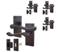 Afit Black Scroll Door Handles With Latch, 4 Pairs Of Internal Victorian Scroll Backplate Handles And Latch (64mm)