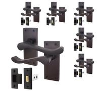 Afit Black Scroll Door Handles With Latch, 6 Pairs Of Internal Victorian Scroll Backplate Handles And Latch (64mm)