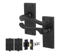 AFIT Black Scroll Handle Latch Hinges Set (64mm) 1 Pair | Size: 150mm x 150mm AFIT Black 150mm x 150mm