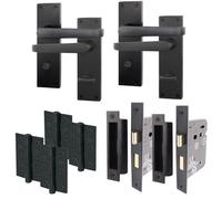 Afit Black Straight Bathroom Door Handle On Backplate Set For Internal Doors Pack Of 2 With 64mm Bathroom Lock And 76mm Hinges