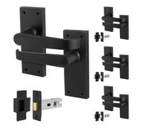 Afit Black Straight Door Handle On Backplate Latch Set For Internal Doors Pack Of 4 With 64mm Latch Straight Range