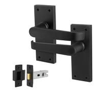 Afit Black Straight Door Handle On Backplate Latch Set For Internal Doors With 64mm Latch Straight Range