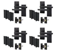 Afit Black Straight Door Handle On Backplate Latch Set Internal Pack Of 4 With 64mm Latch And 76mm Hinges