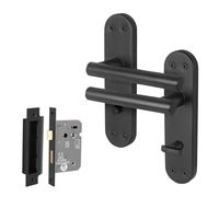 AFIT Black T-Bar Bathroom Handle WC Lock Privacy Backplate Set 1 Pair | Size: 150mm x 150mm AFIT Black 150mm x 150mm