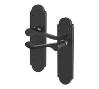 Afit Black Victorian Door Handles Latch, 1 Pair Of Internal Matt Black Victorian Scroll Shaped Backplate Handles