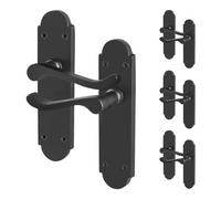 Afit Black Victorian Door Handles Latch, 4 Pairs Of Internal Matt Black Victorian Scroll Shaped Backplate Handles