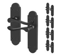Afit Black Victorian Door Handles Latch, 5 Pairs Of Internal Matt Black Victorian Scroll Shaped Backplate Handles