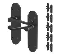 Afit Black Victorian Door Handles Latch, 6 Pairs Of Internal Matt Black Victorian Scroll Shaped Backplate Handles