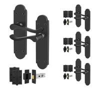 Afit Black Victorian Door Handles Latch Set, 4 Pairs Of Internal Matt Black Scroll Shaped Backplate, Hinges, Latch 64mm