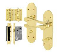 AFIT Brass Bathroom Door Handle Set, 1 Pair Polished Brass Backplate in Gold | Size: 150mm x 150mm AFIT Gold 150mm x 150mm