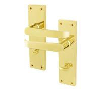 Afit Brass Bathroom Door Handles, 1 Pair Of Internal Victorian Straight Pattern Polished Brass On Backplate Bathroom