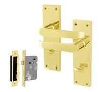 Afit Brass Bathroom Door Handles Set, 1 Pair Of Internal Victorian Straight Polished Brass On Backplate, Lock (64mm)