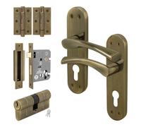Afit Brass Door Handle Euro Lock With Double Cylinder, Hinges, 1 Pair Of Internal Twist Antique Handles - Novi Range