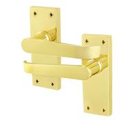 Afit Brass Door Handles Latch, 1 Pair Of Internal Victorian Straight Pattern Polished Brass On Backplate Handles