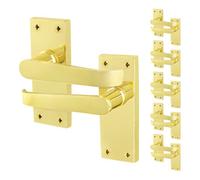 Afit Brass Door Handles Latch, 6 Pairs Of Internal Victorian Straight Pattern Polished Brass On Backplate Handles