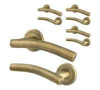 Afit Brass Door Handles Round Rose, 4 Pairs Of Antique Brass Curved Internal Lever Handles - Arco Range
