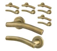 Afit Brass Door Handles Round Rose, 5 Pairs Of Antique Brass Curved Internal Lever Handles - Arco Range