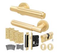 Afit Brass Fire Door Handle Euro Lock And Double Cylinder Set Satin Brass Internal Fir Door Handle Locks Hinges, Fleur