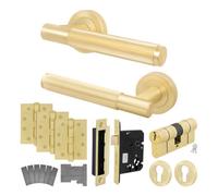Afit Brass Fire Door Handle Euro Lock And Double Cylinder Set Satin Brass Internal Fir Door Handle Locks Hinges, Linea