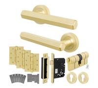 Afit Brass Fire Door Handle Euro Lock And Double Cylinder Set Satin Brass Internal Fir Door Handle Locks Hinges Monet