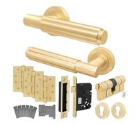 AFIT Brass Fire Door Handle Euro Lock Double Cylinder Satin Locks Hinges in Gold | Size: 150mm x 150mm AFIT Gold 150mm x 150mm