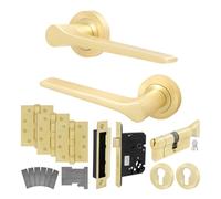 AFIT Brass Fire Door Handle Euro Lock Thumbturn Cylinder Set Locks Hinges in Gold | Size: 150mm x 150mm AFIT Gold 150mm x 150mm