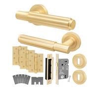 AFIT Brass Fire Door Handle Key Lock Set Satin Brass Internal, Lock Hinges in Gold | Size: 150mm x 150mm AFIT Gold 150mm x 150mm