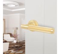 Afit Brass Fire Door Handle, Satin Brass Internal Lever On Rose Fire Rated Door Handle, Linea 1 Pair