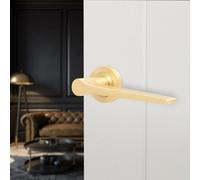 Afit Brass Fire Door Handle, Satin Brass Internal Lever On Rose Fir Door Handle, Tempo 1 Pair