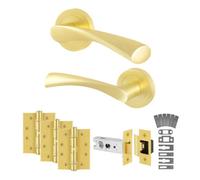 Afit Brass Fire Door Handles Round Rose With Latch And Hinges, 1 Pair Of Satin Brass Internal Fire Handles, Novi