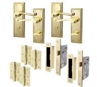 Afit Brass Georgian Bathroom Door Handle On Backplate Set For Internal Doors Pack Of 2 64mm Bathroom Lock 76mm Hinges Polished